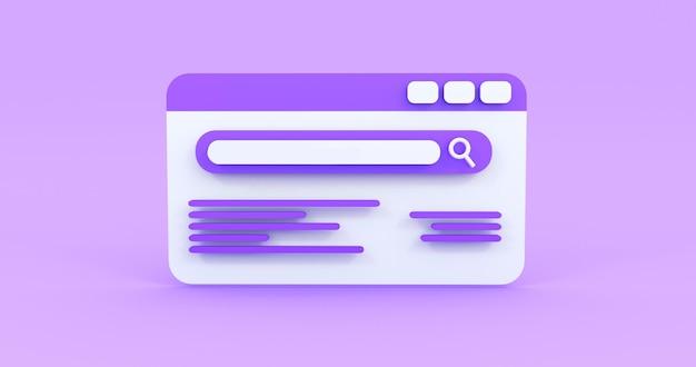 web browser search in purple background 3d render