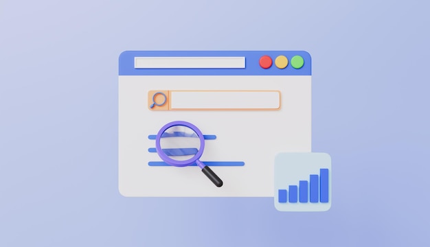 Web browser with search bar browser with blank search bar screen 3d illustration