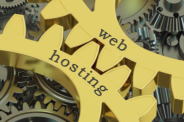 web hosting concept on the gearwheels 3D rendering