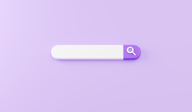 Web search bar 3d render illustration of white website form for research of information on purple background