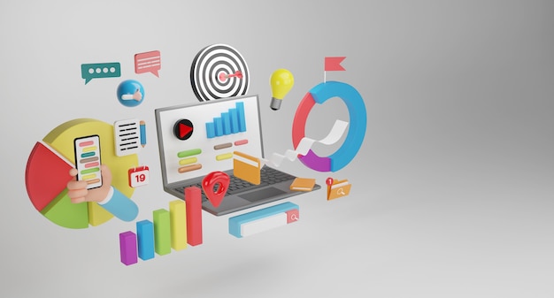 Web Search Engine. digital media campaign, content marketing, website, digital marketing concept. 3D Conceptual Illustration