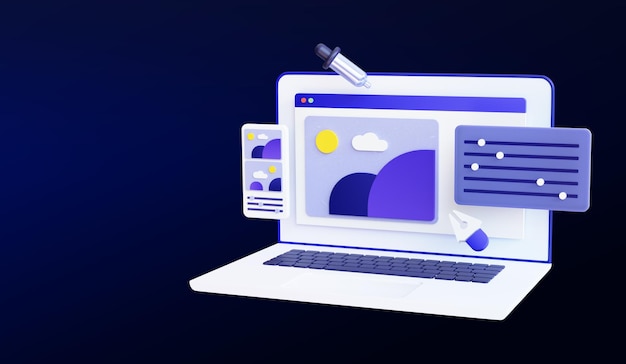 Webdesignudvikling. Fotoredigeringssoftware på en bærbar skærm med modifikation Freelance arbejde
