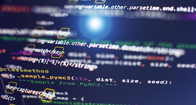 Website HTML Code on the Laptop Display Closeup Photo Modern tech Innovative startup project