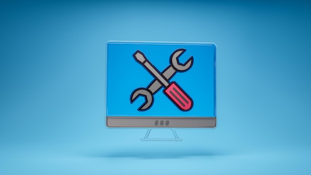 website maintenance seo development and support creation development website interface platforms setup 3d icon in blue background 3d rendering