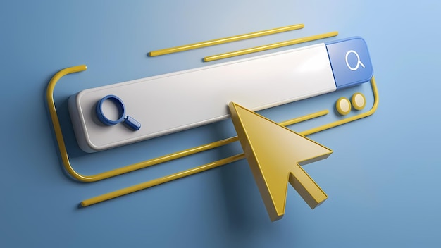 Website Search Bar Template with Browser Navigation Realistic 3D Arrow Cursor Vector Illustration