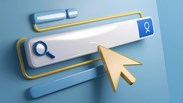 Website Search Bar Template with Browser Navigation Realistic 3D Arrow Cursor Vector Illustration