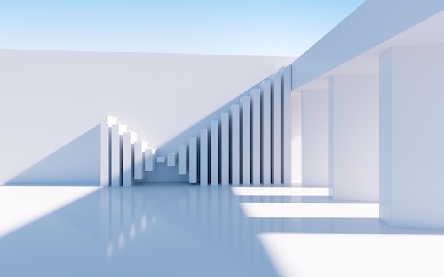 White abstract geometric construction empty outdoor architecture scene 3d rendering