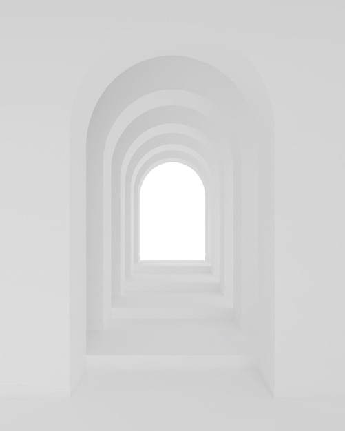 White architecture arch hallway space Abstract arch curve corridor 3D illustration