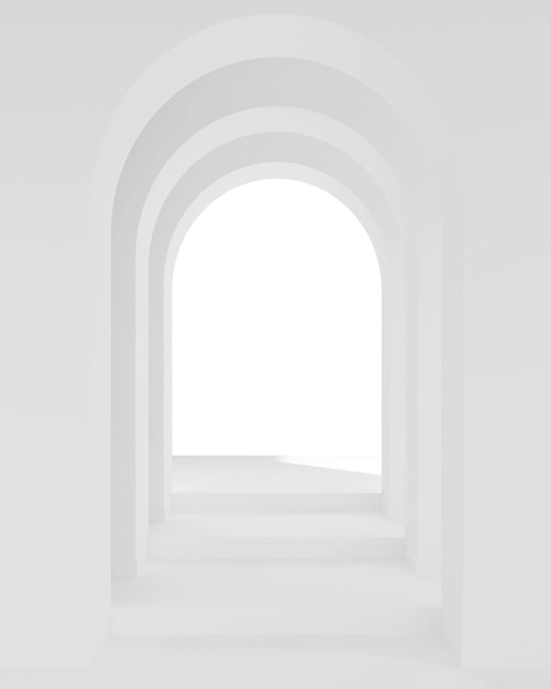 White architecture arch hallway space Abstract arch curve corridor 3D illustration