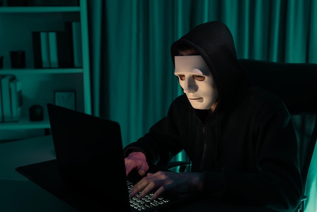 White criminal anonymous mask installing coding password encryption Pecuniary