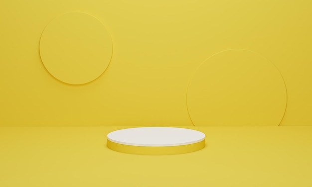 White cylinder podium on yellow background minimal scene with yellow geometric platform Podium stand for products display 3d render 3d illustration