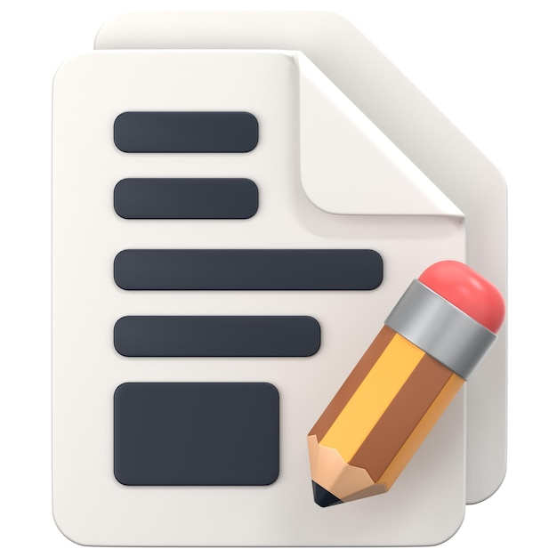 White File with sign edit 3D Icon Illustration Low Poly Style