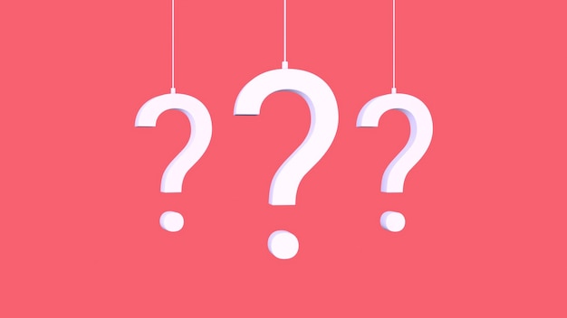 white large question mark minimalistic on pink background 3d render