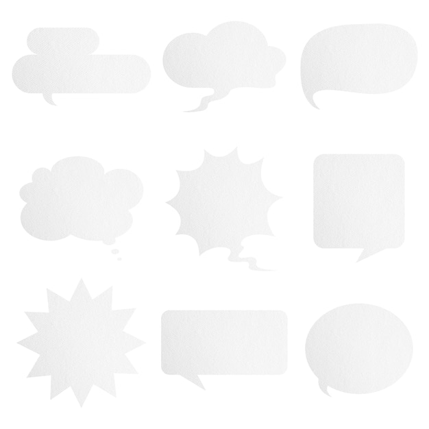White paper craft textured speech bubble set design element