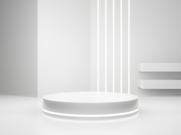 White SciFi product display background Scientific podium with white neon lights