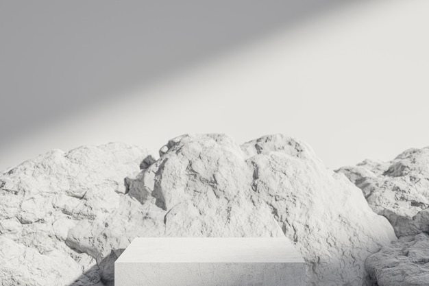 white stone podium or product display platforms cosmetic placement studio stage trendy neutral aesthetic mockup template for beauty and cosmetics scene 3d illustration
