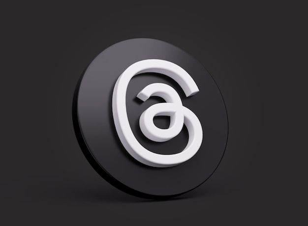White Thread App Symbol With Rounded Black Icon On Black Background 3d Illustration
