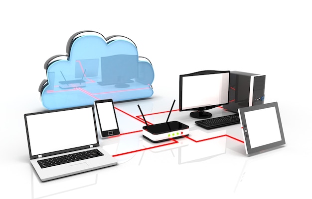 wi fi network of electronic devices. 3d illustration