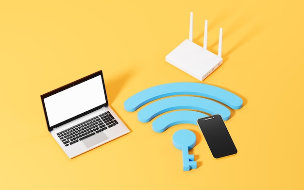 Wifi covers laptop and mobile phone 3d rendering