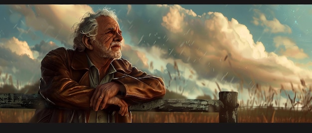 wise older man in worn leather jacket