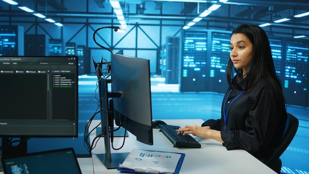 Woman checking servers bottlenecks leading to malfunctions