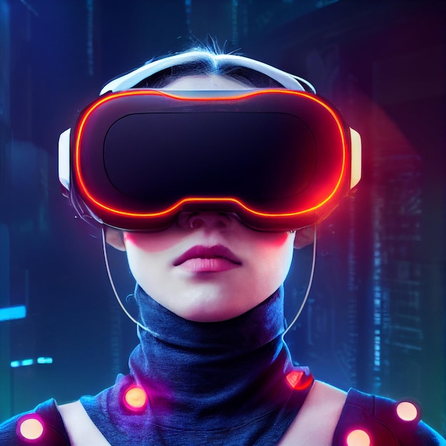 woman wearing virtual reality vr headset portrait