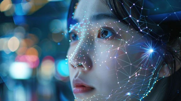 Woman with Digital Overlay in a City at Night