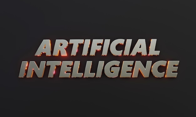 Word Artificial Intelligence is written on dark background with cinematic and neon text effect
