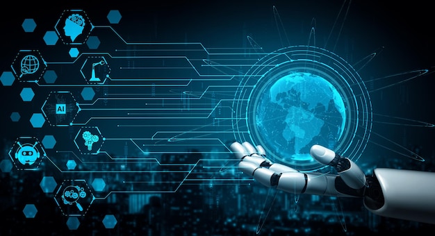 XAI Future artificial intelligence robot and cyborg