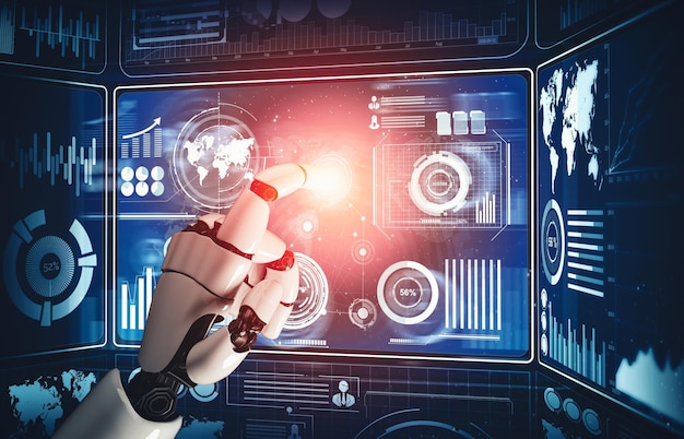 XAI Futuristic AI thinking of droid robot artificial intelligence concept