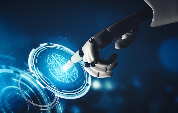 Xai futuristic ai thinking of droid robot artificial intelligence concept