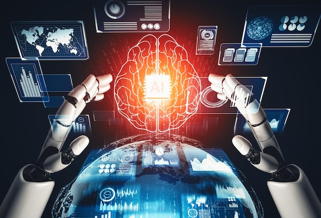 xai futuristic ai thinking of droid robot artificial intelligence concept