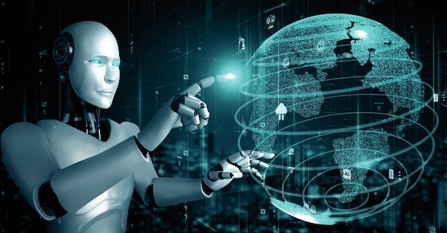 XAI Futuristic robot artificial intelligence huminoid AI for industrial factory