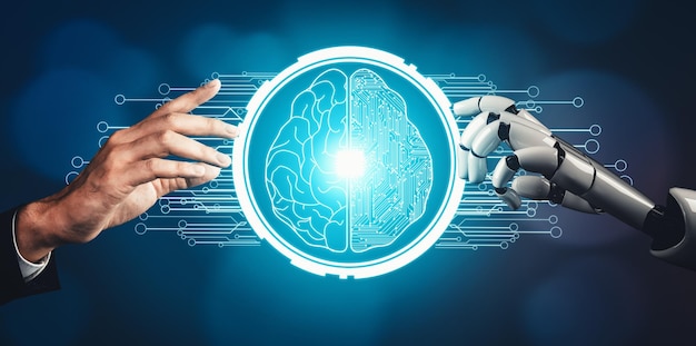 XAI Futuristisk AI tänker på droid robot artificiell intelligens koncept