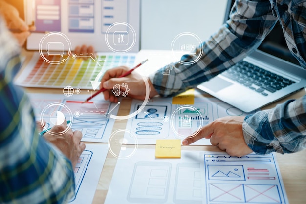 XAUX graphic designer planning application process development prototype wireframe for web smart phone Creative digital development agency