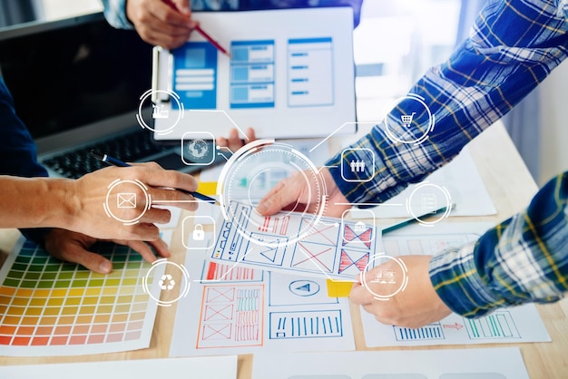 XAUX graphic designer planning application process development prototype wireframe for web smart phone Creative digital development agency
