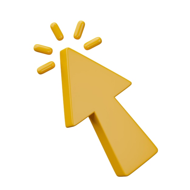 Yellow Arrow pointer mouse cursor isolated on white background 3D Render