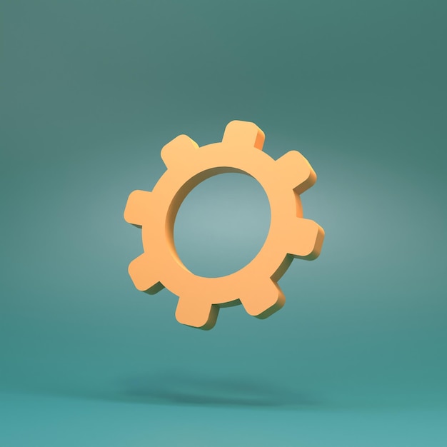 Yellow gear on a green background 3D render