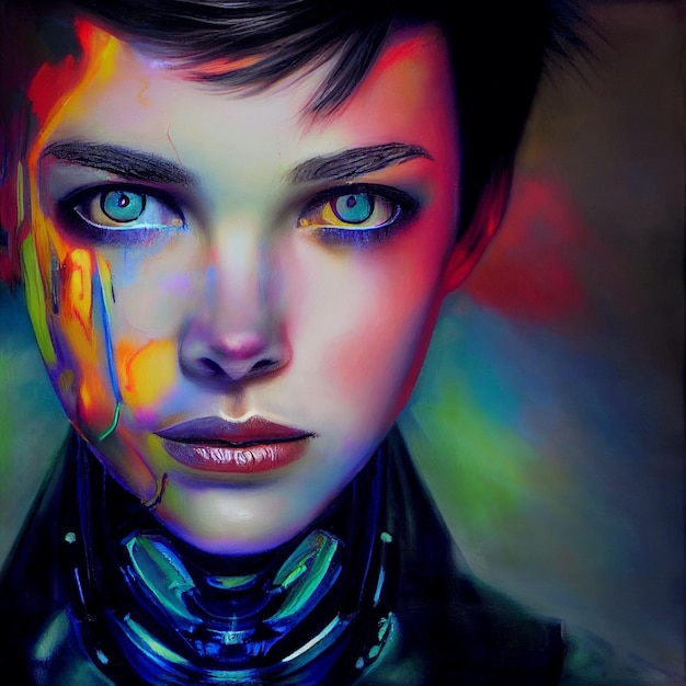 young woman with paint on her face 3d rendering
