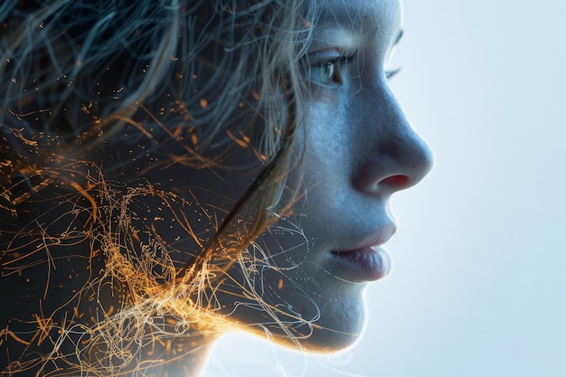 Youthful woman s profile close up embracing natural beauty in studio portrait enhanced by ai