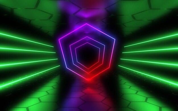 3D abstract background with neon light. 3d illustration