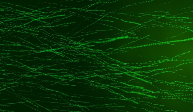 3D abstract digital technology green light particles wave on green background