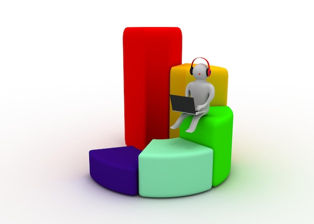 3d businessman sitting on business graph