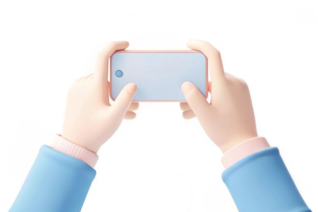 3d cartoon hands using a mobile phone isolated on white background