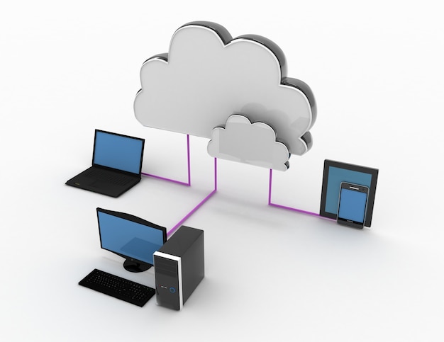 3d cloud symbol and laptops