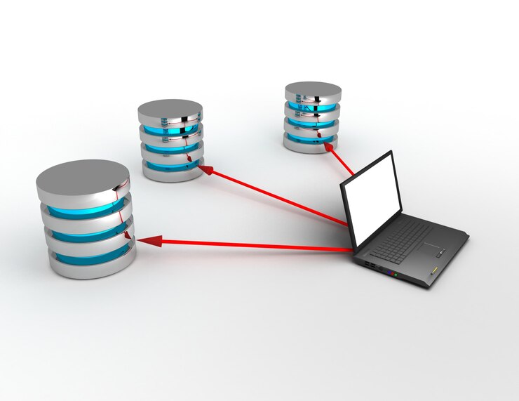 Fotoğraf 3d database concept with laptop