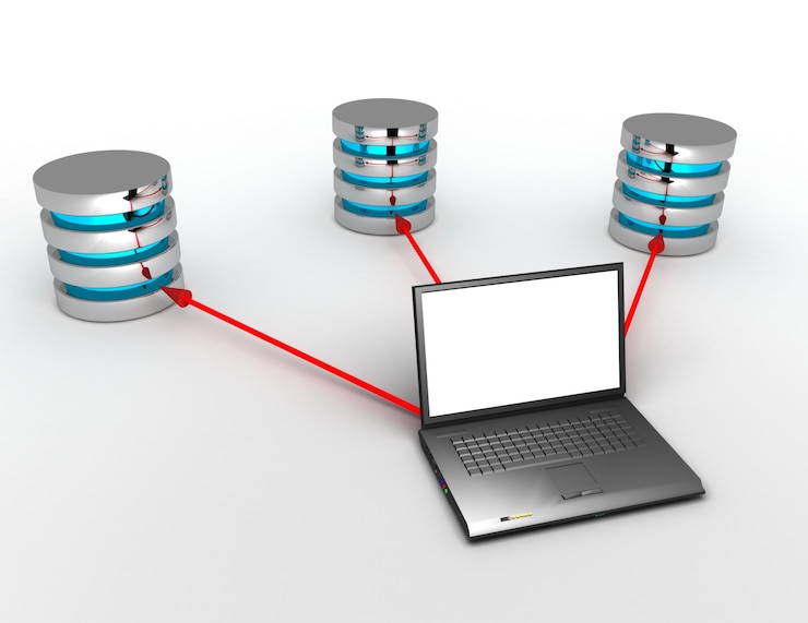 Fotoğraf 3d database concept with laptop