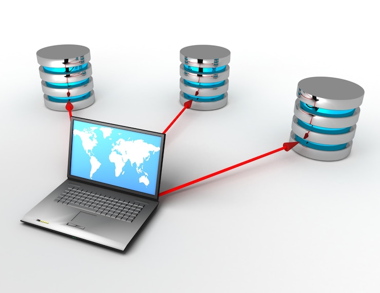 Fotoğraf 3d database concept with laptop