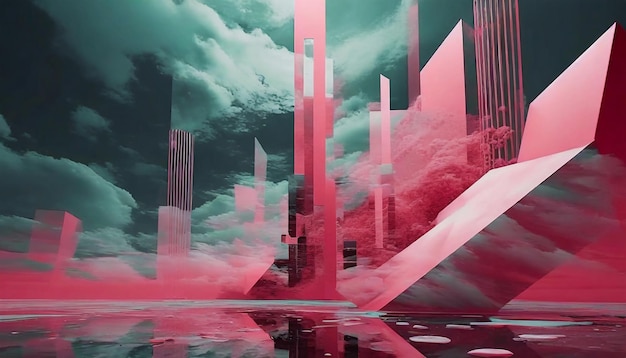 3D geometrik şekillerden yapılmış soyut tasarım