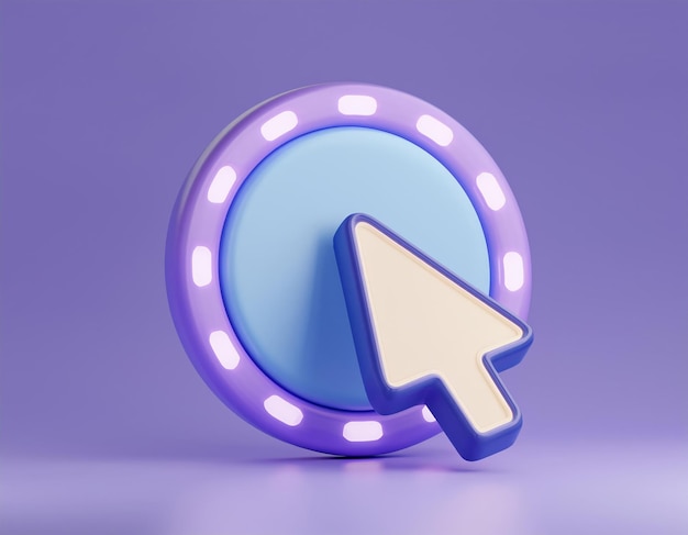 3D glowing circle with a cursor pointing out 3D illustration